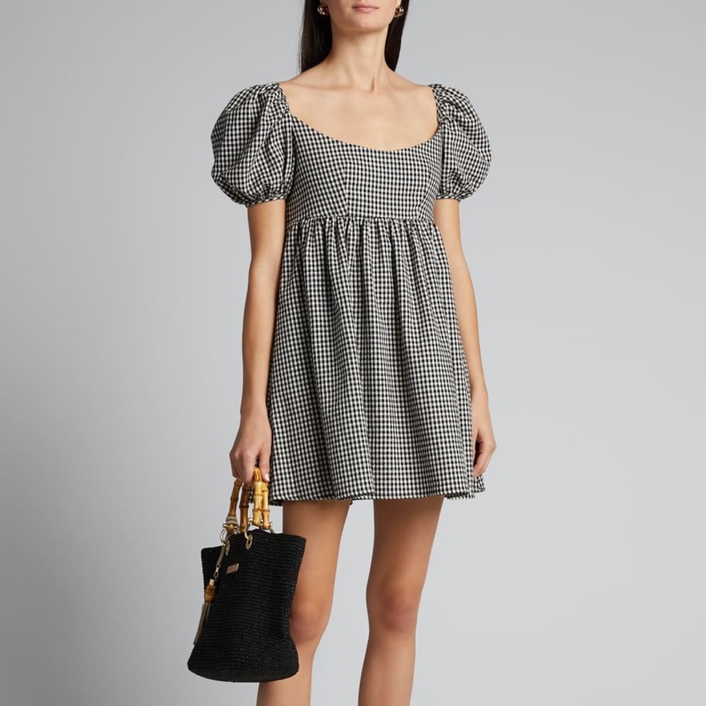 Ciao Lucia Delfina Mini Dress Gingham Black and White Puff Sleeve